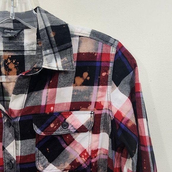 Eddie Bauer bleach dyed upcycled flannel shirt woman's size small - Picture 12 of 12
